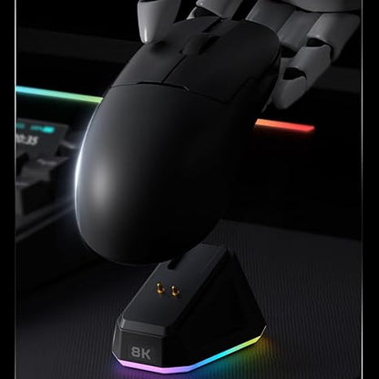 AJ159PRO 8Khz Bluetooth/2.4G/Wired 56G Lightweight Gaming Mouse with Magnetic Charging Dock, PAW3395 Sensor 26KDPI, Huanuo 100 Million Click, 100% ETFE Foot Pad & 8Khz Receiver