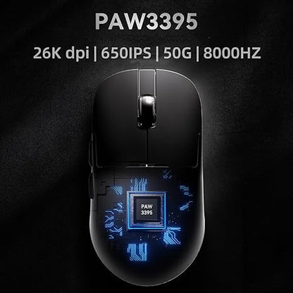 AJ159PRO 8Khz Bluetooth/2.4G/Wired 56G Lightweight Gaming Mouse with Magnetic Charging Dock, PAW3395 Sensor 26KDPI, Huanuo 100 Million Click, 100% ETFE Foot Pad & 8Khz Receiver