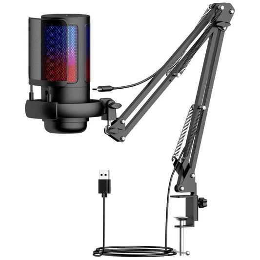 ME6S-35 USB MICROPHONE FOR PC, GAMING MIC FOR PS4/ PS5/ MAC/PHONE,CONDENSER MICROPHONE WITH TOUCH MUTE,RGB LIGHTING,GAIN KNOB